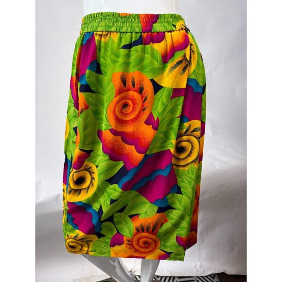 Evan-Picone Petites Size 2 & 4 Vintage 90s Acid Green Silk Floral Two-Piece Skir - Picture 7 of 16